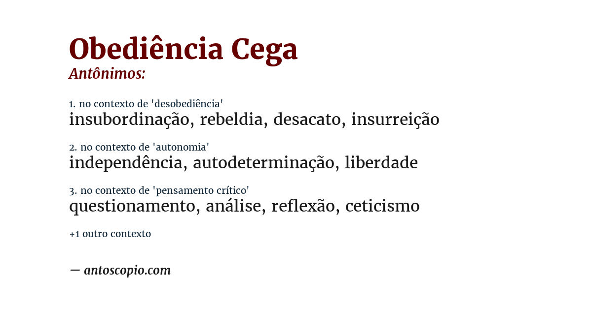 Antônimo de obediência cega