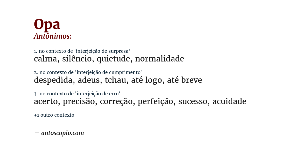 Antônimo de opa
