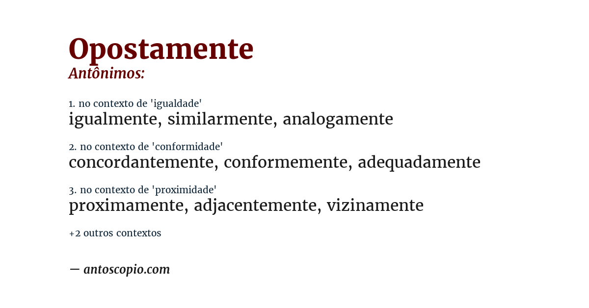 Antônimo de opostamente