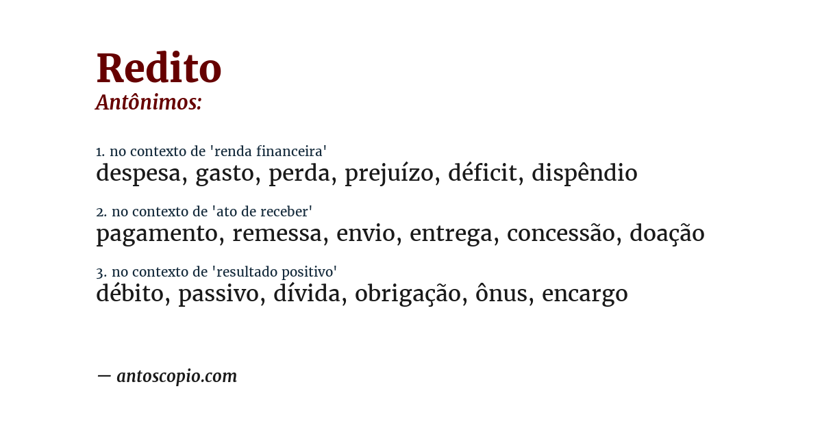 Antônimo de redito