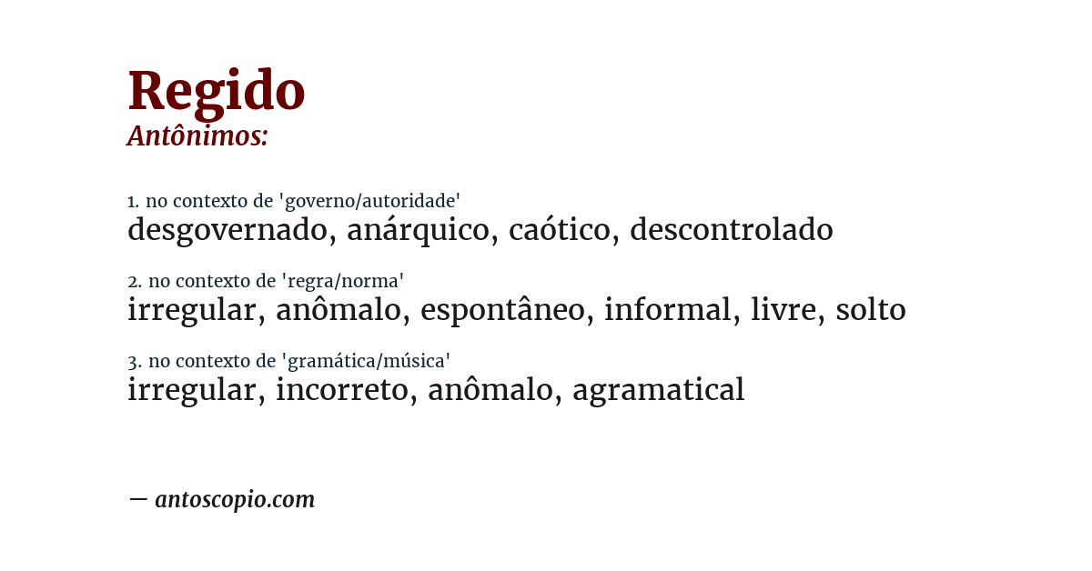 Antônimo de regido