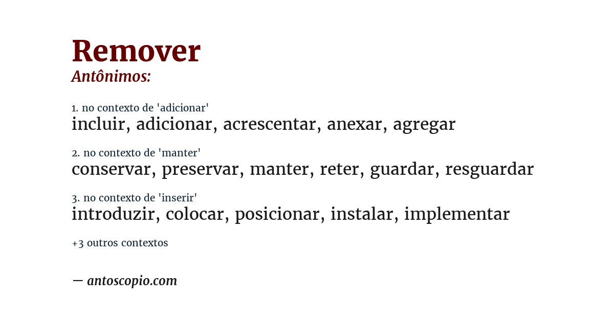 Antônimo de remover