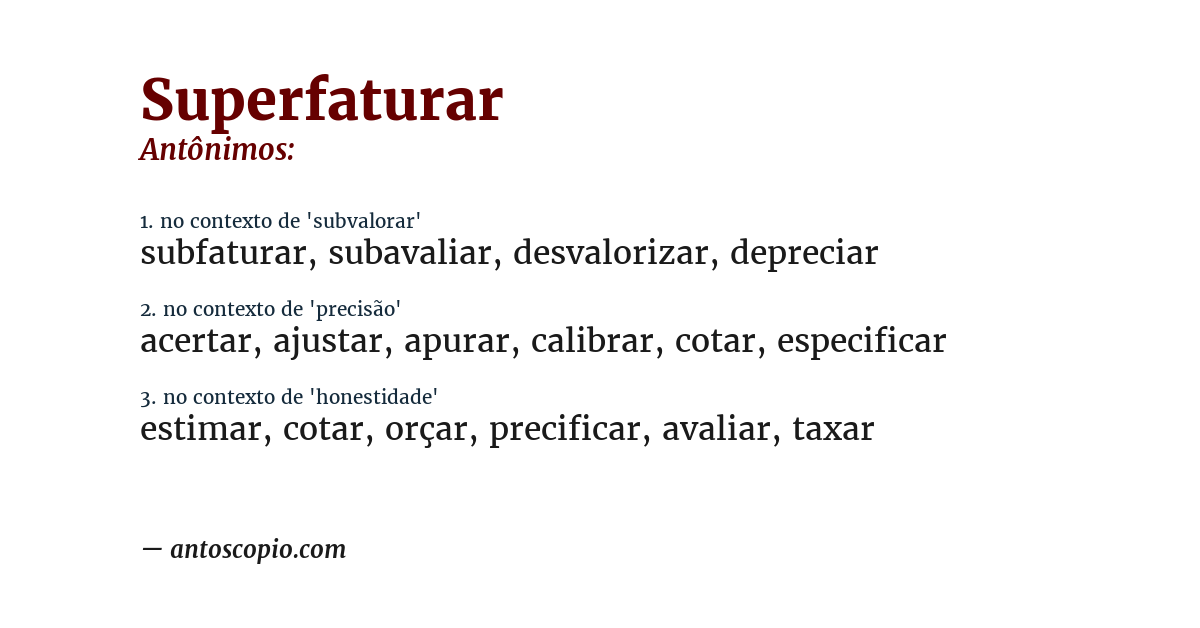 Antônimo de superfaturar