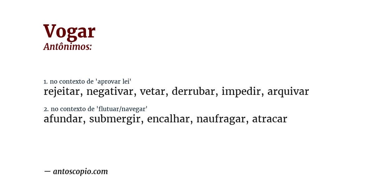 Antônimo de vogar
