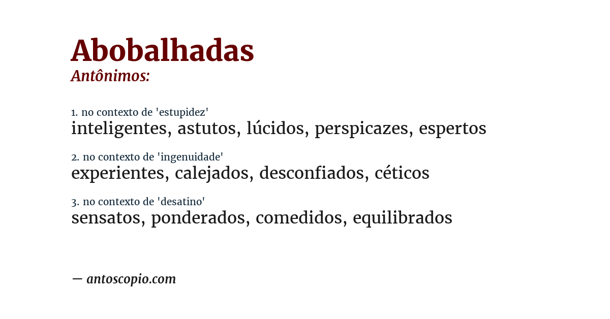 Antônimo de abobalhadas
