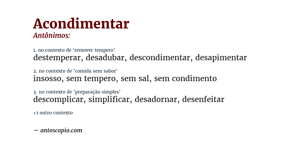 Antônimo de acondimentar