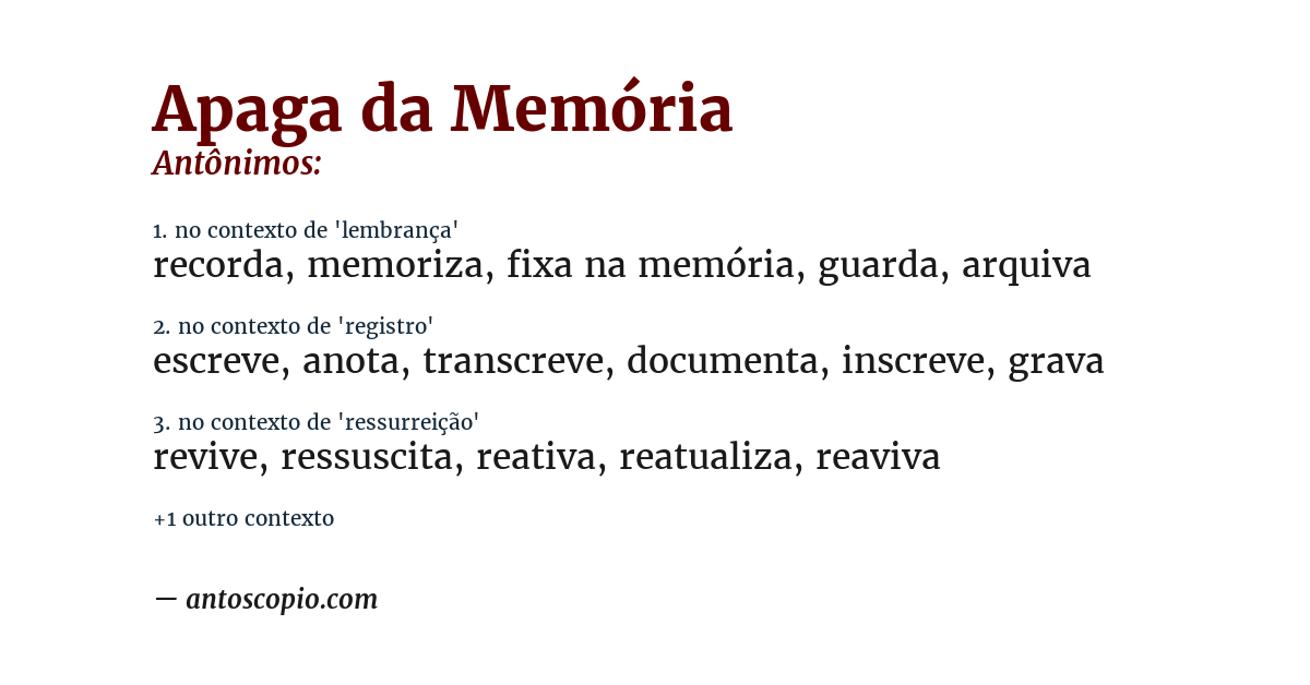 Antônimo de apaga da memória