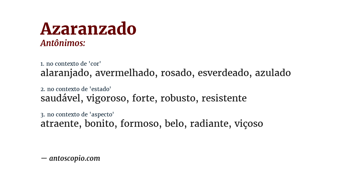 Antônimo de azaranzado