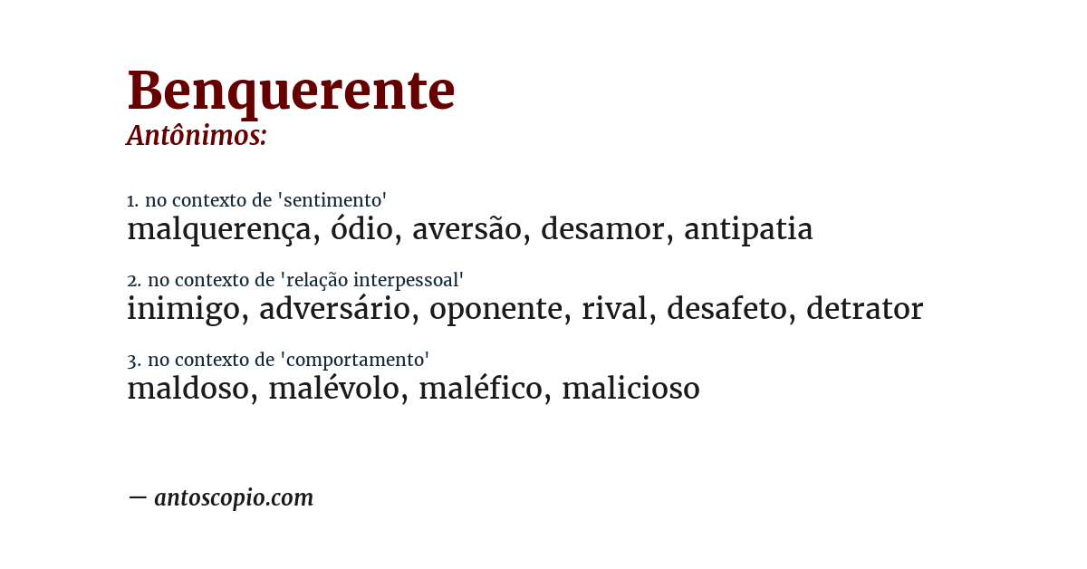 Antônimo de benquerente