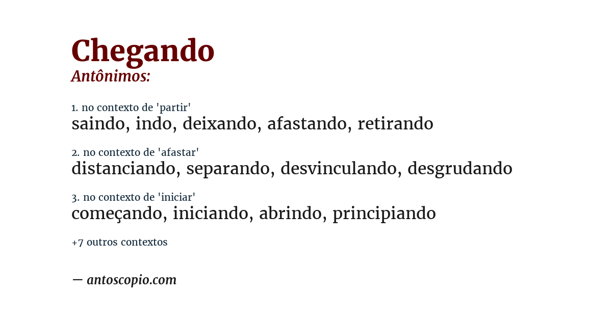 Antônimo de chegando