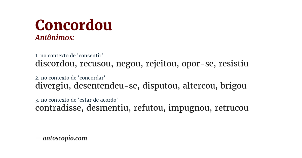 Antônimo de concordou