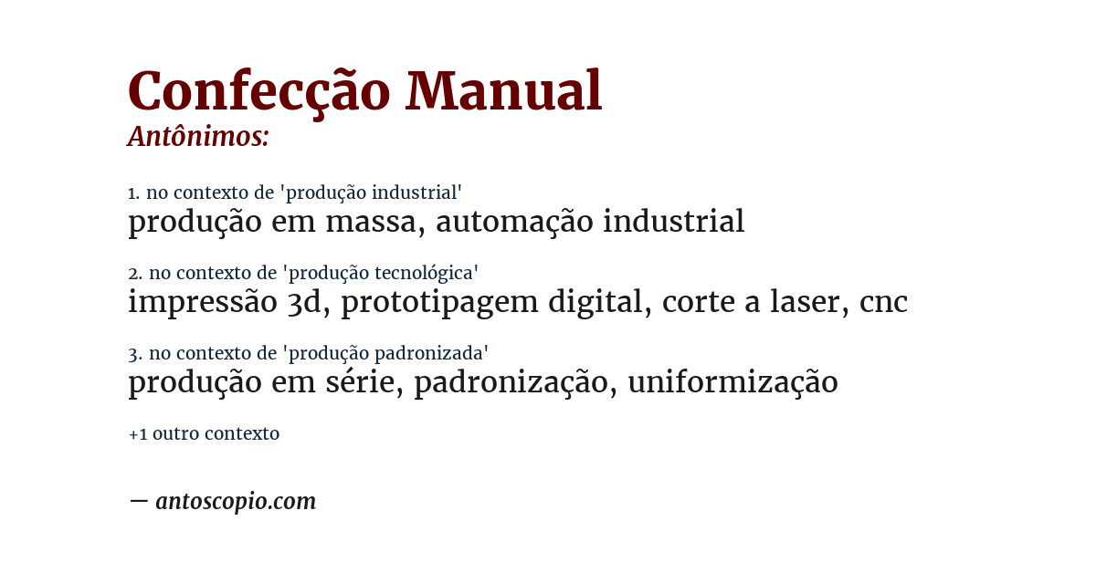 Antônimo de confecção manual