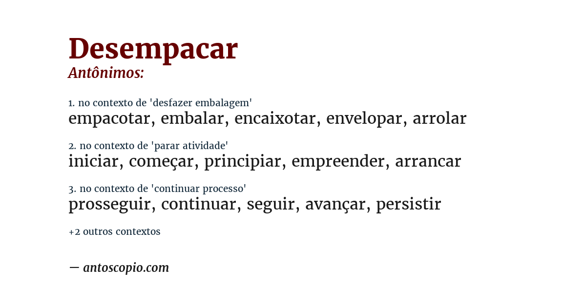 Antônimo de desempacar