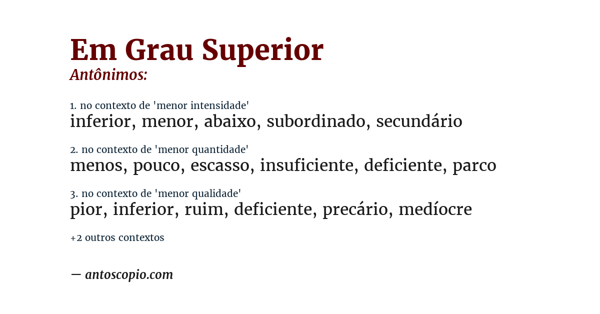 Antônimo de em grau superior