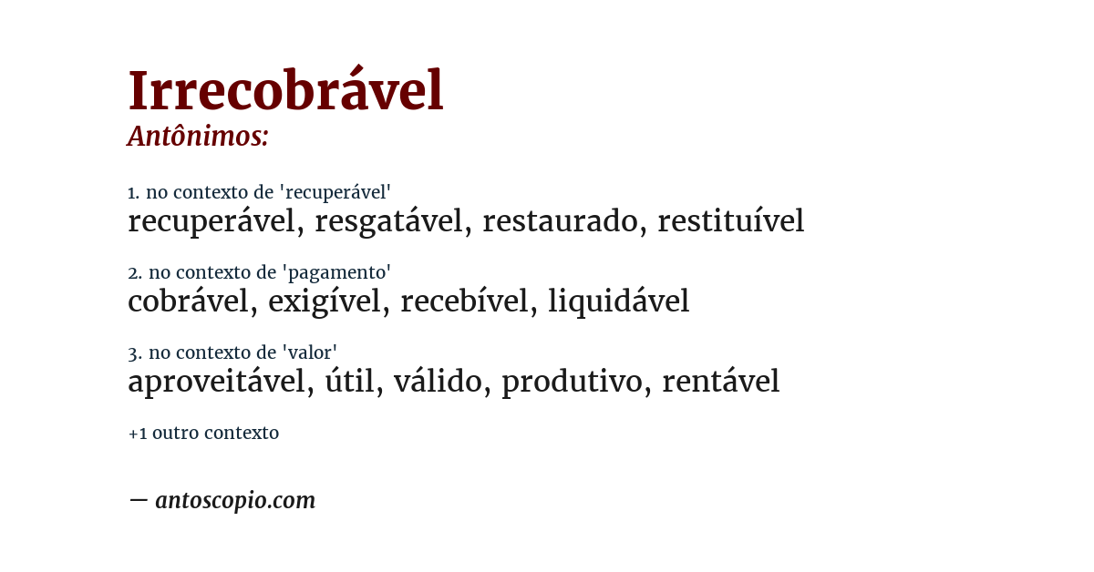 Antônimo de irrecobrável