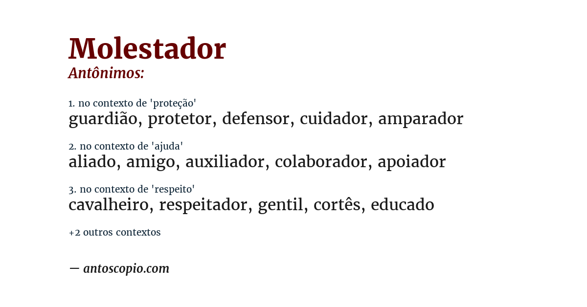 Antônimo de molestador