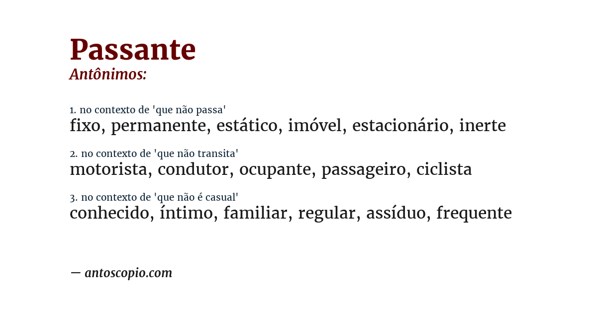 Antônimo de passante