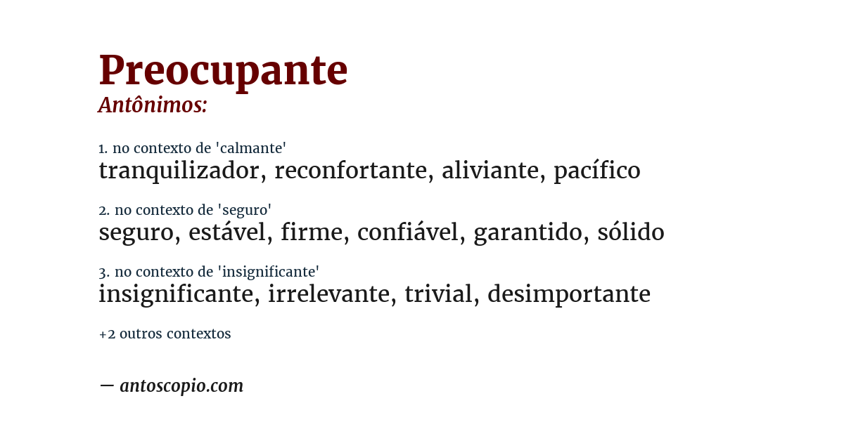 Antônimo de preocupante