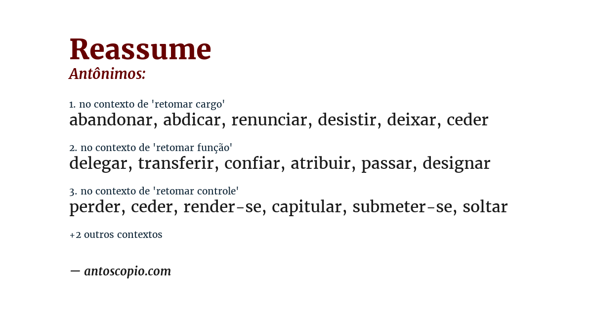 Antônimo de reassume