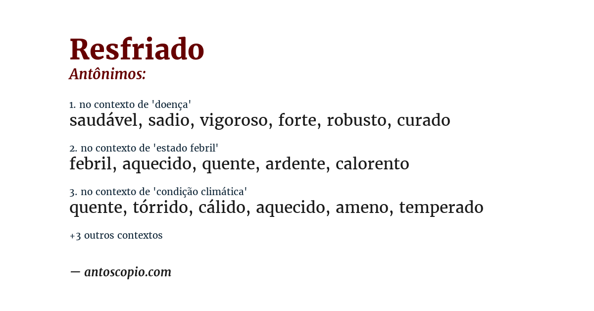 Antônimo de resfriado
