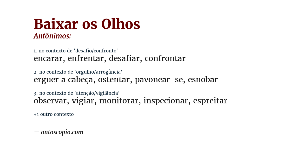 Antônimo de baixar os olhos
