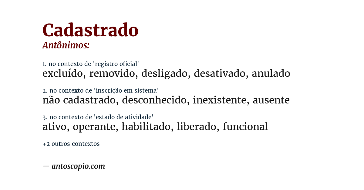 Antônimo de cadastrado