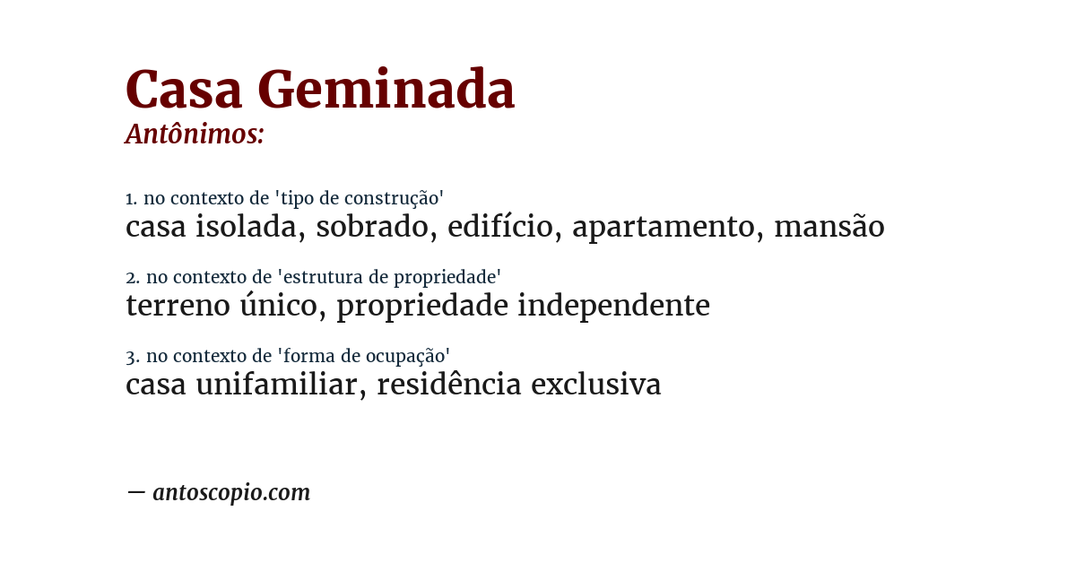 Antônimo de casa geminada