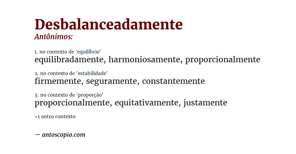 Antônimo de desbalanceadamente