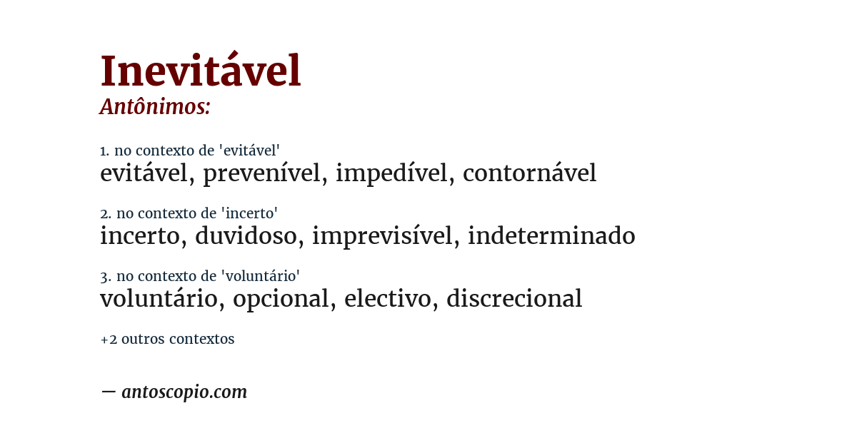 Antônimo de inevitável