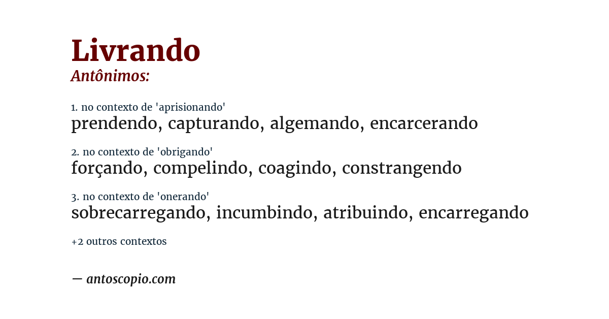 Antônimo de livrando