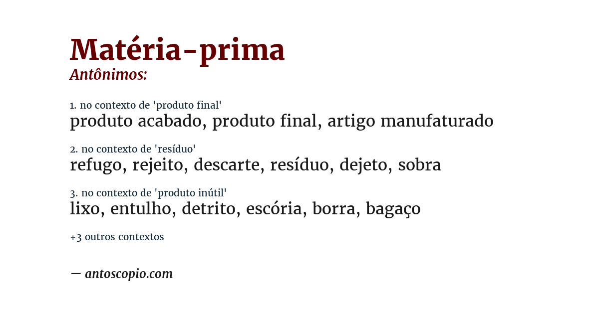 Antônimo de matéria-prima