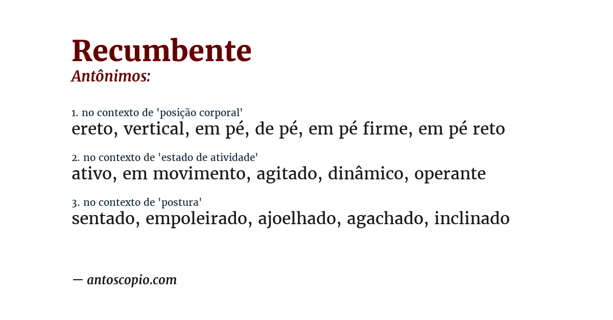 Antônimo de recumbente