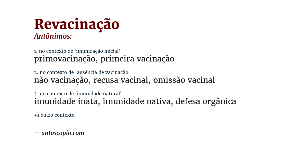 Antônimo de revacinação