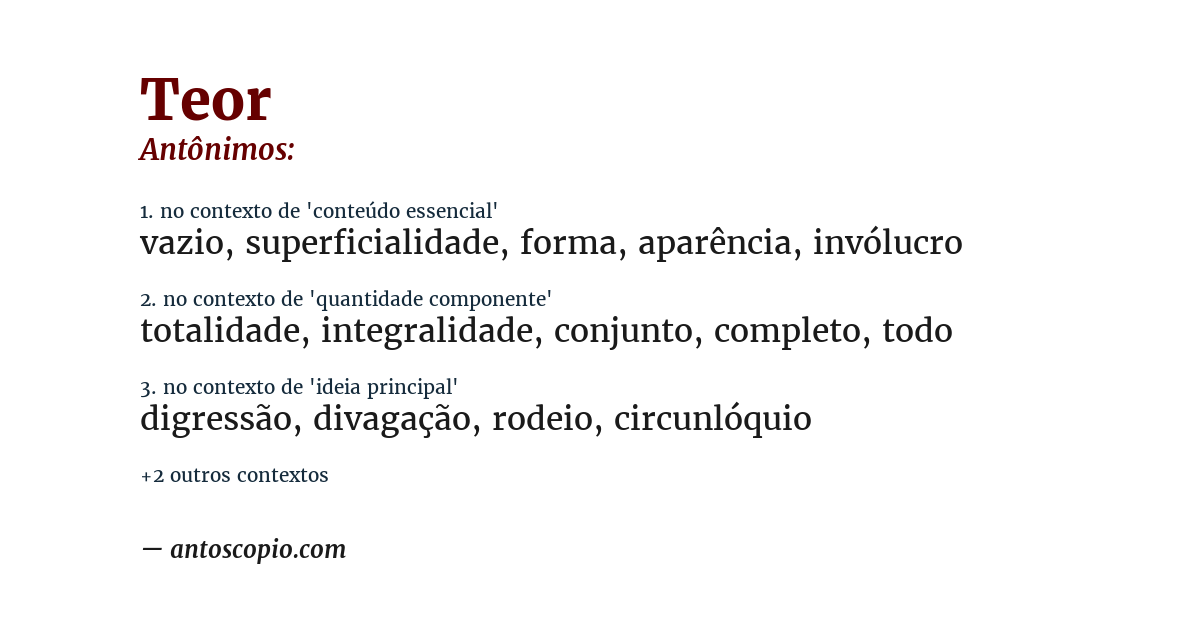 Antônimo de teor