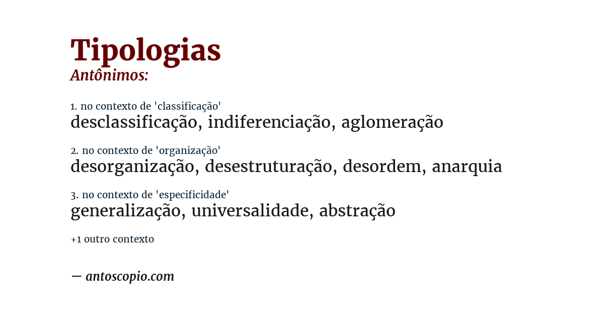 Antônimo de tipologias