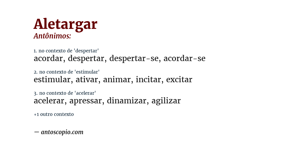 Antônimo de aletargar