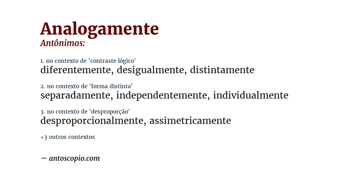 Antônimo de analogamente