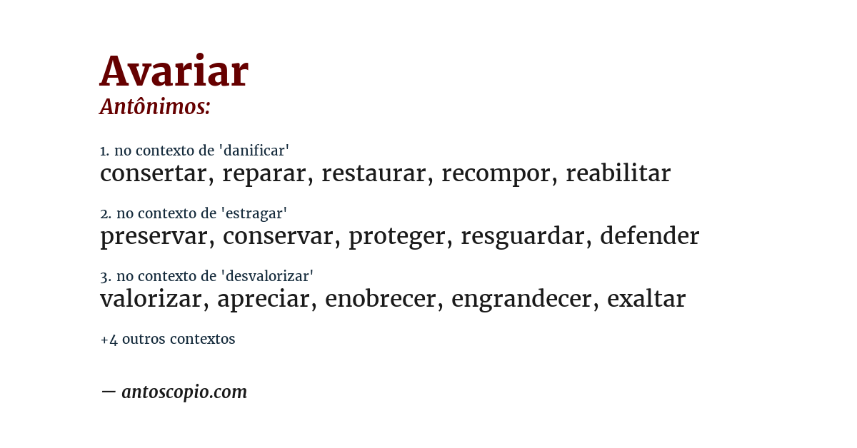 Antônimo de avariar