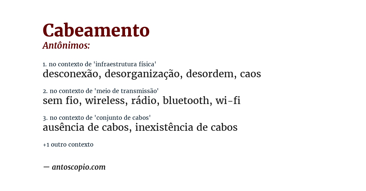 Antônimo de cabeamento