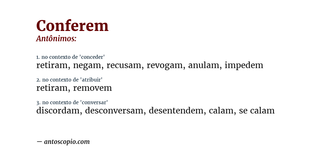 Antônimo de conferem