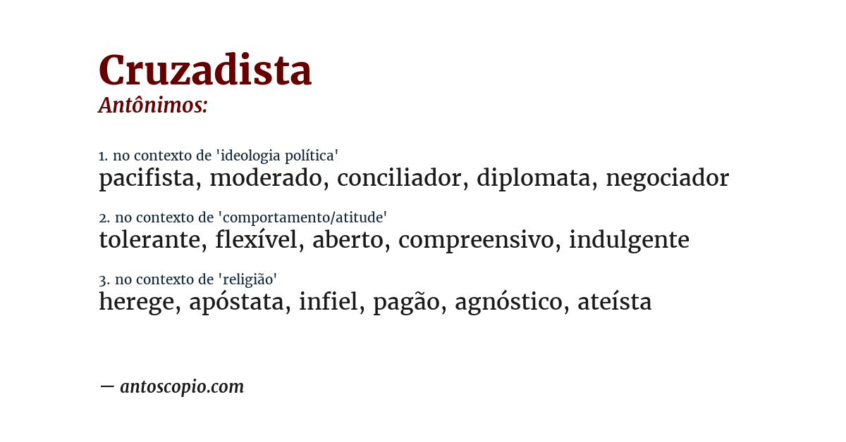 Antônimo de cruzadista