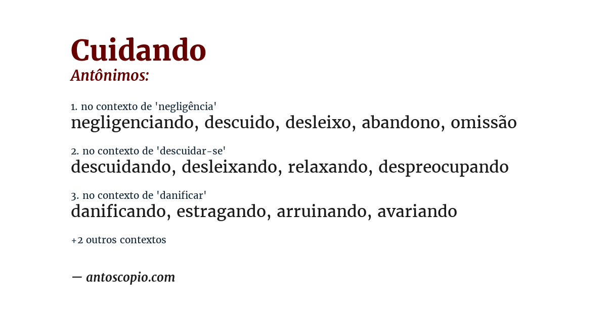Antônimo de cuidando