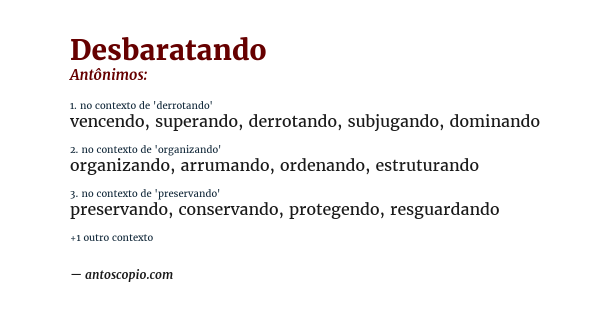 Antônimo de desbaratando