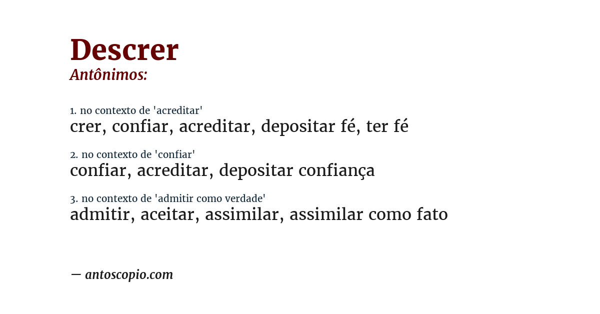 Antônimo de descrer