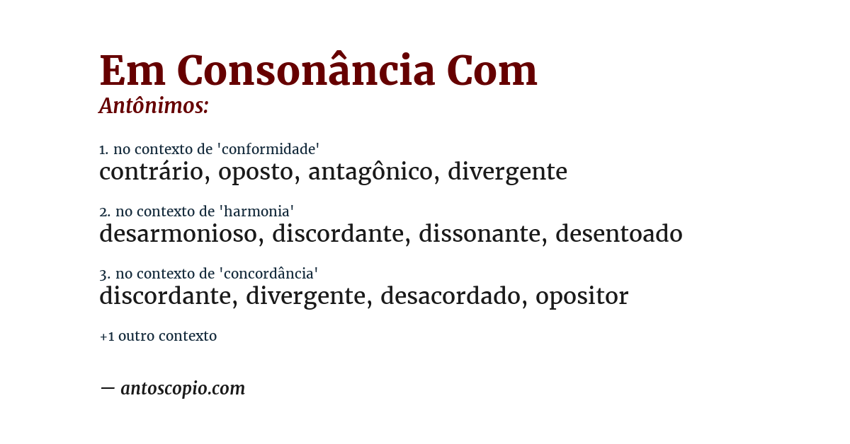 Antônimo de em consonância com
