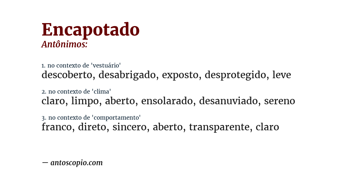 Antônimo de encapotado