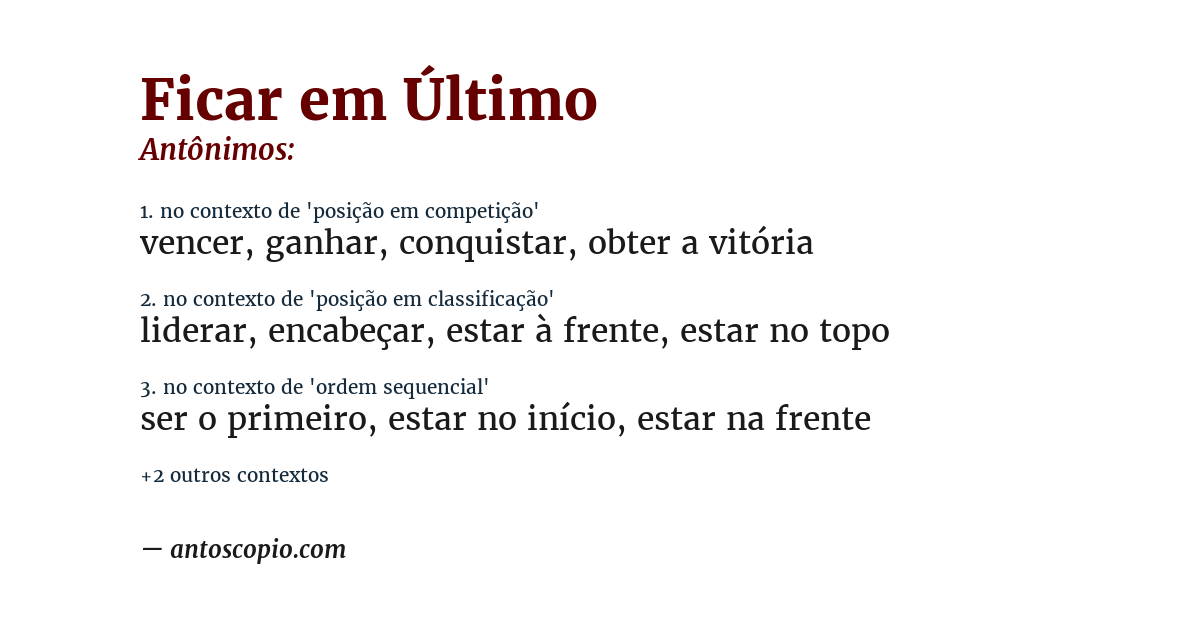 Antônimo de ficar em último