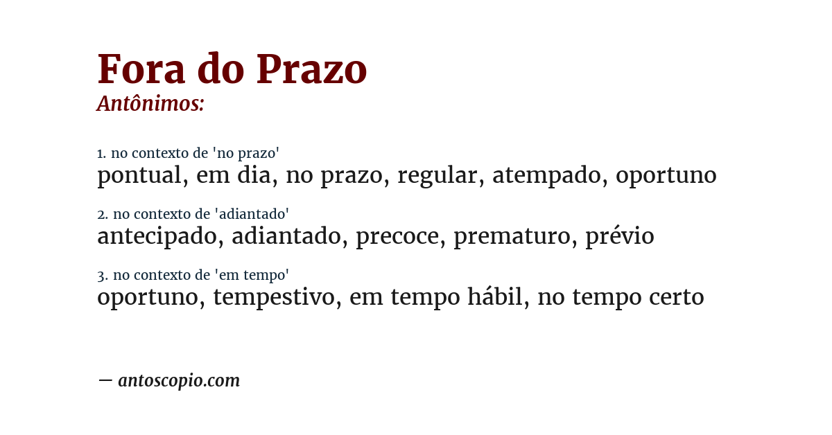 Antônimo de fora do prazo