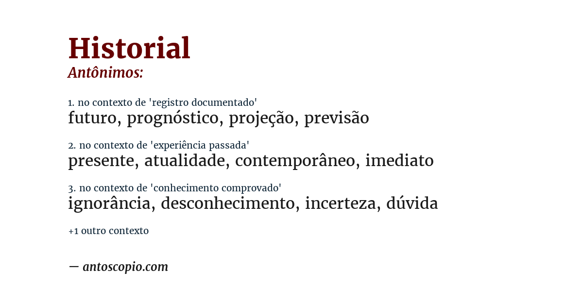 Antônimo de historial