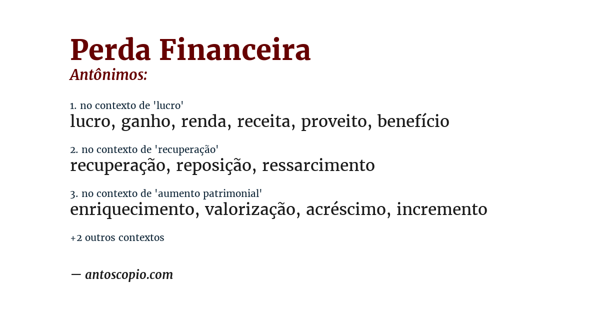 Antônimo de perda financeira